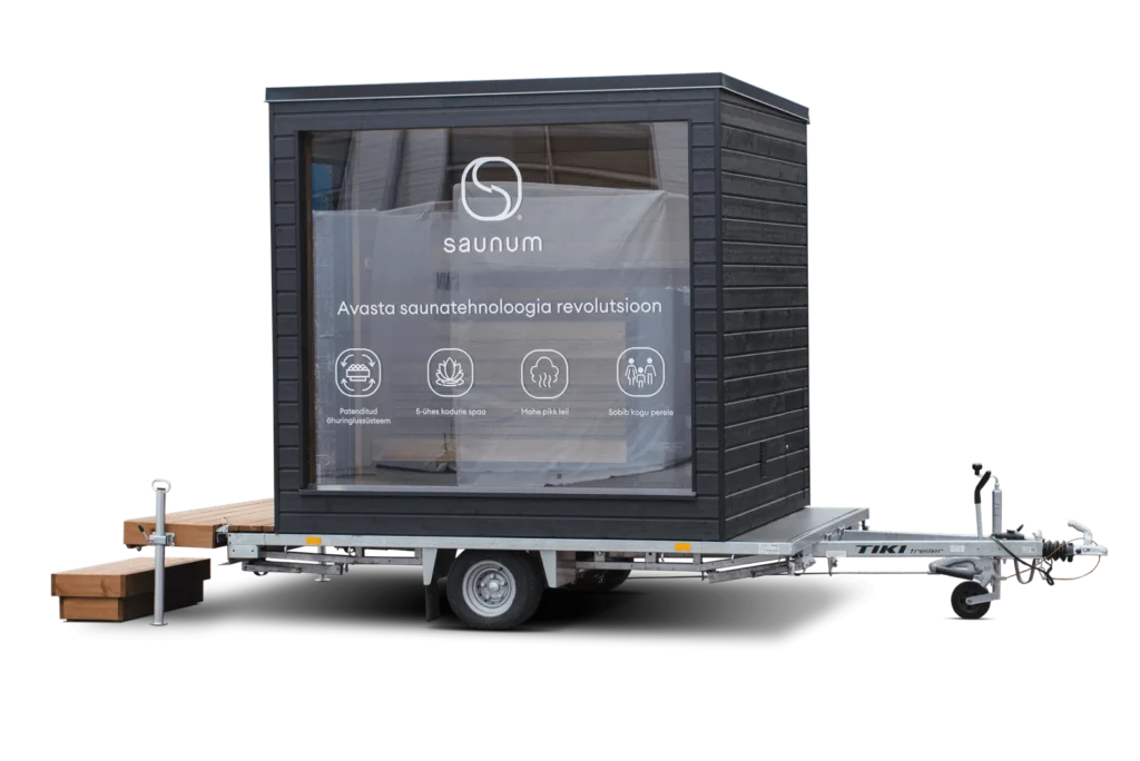 Mobile sauna trailer on a neutral background