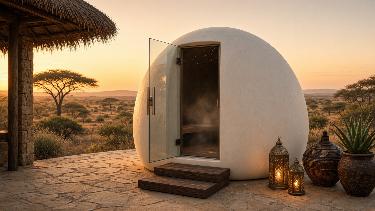 Steam dome on a safari lodge terrace – concept image